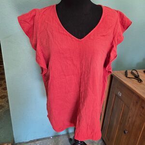 Caslon Womens M orange muslin oversized shirt 100% cotton